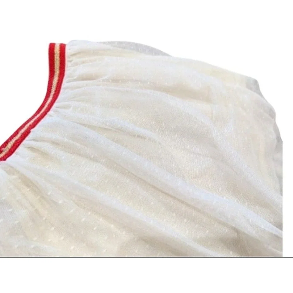 Gymboree Girls White Swiss Dot Skirt Red Waistband Size M 7/8 tulle Skirt